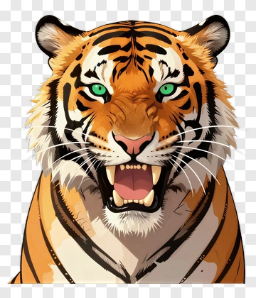 Cartoon Tiger With Fierce Expression PNG