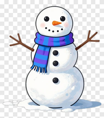 Cartoon Snowman Wearing A Blue And Purple Scarf PNG