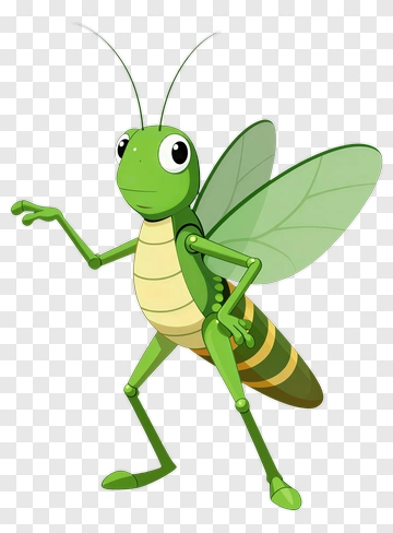 Cartoon Grasshopper With Green Body And Wings PNG