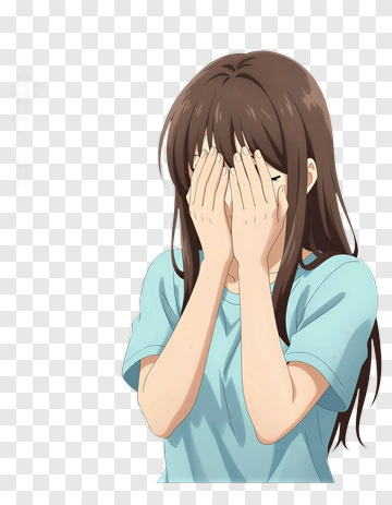 Girl Covering Her Face In A Light Blue Shirt PNG