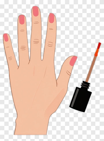 Hand With Pink Nail Polish And Nail Polish Bottle PNG