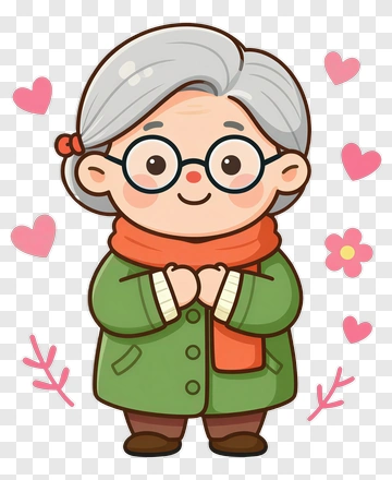Cartoon Grandmother Smiling With Hearts PNG