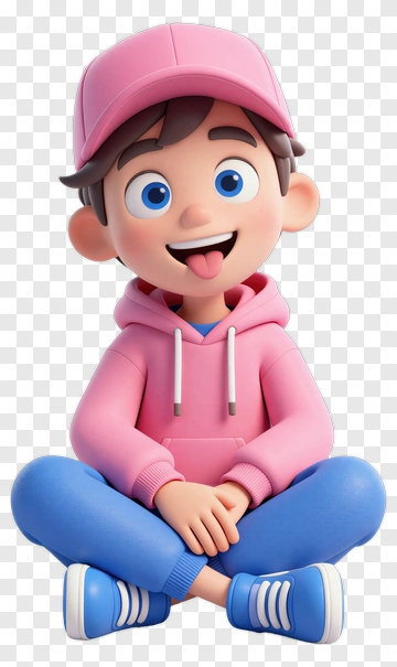 Cartoon Boy Sitting With A Playful Expression PNG