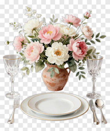 Elegant Floral Centerpiece With Dinnerware PNG