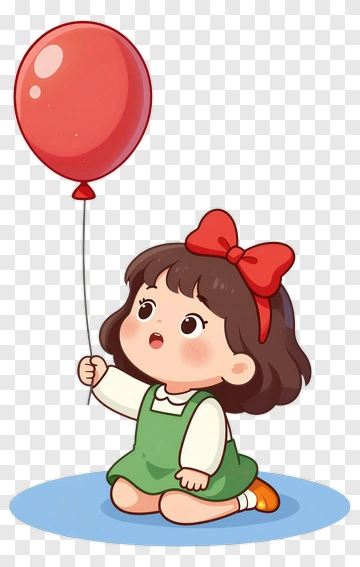 Cartoon Girl Holding A Red Balloon PNG