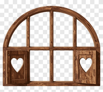 Wooden Window With Heart-Shaped Cutouts PNG