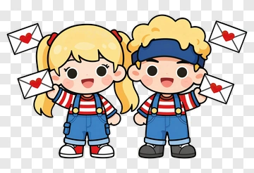 Cartoon Children Holding Love Letters PNG