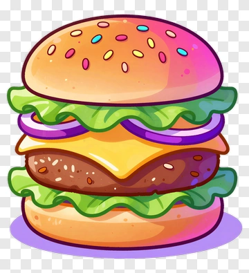 Cartoon Hamburger With Cheese And Vegetables PNG