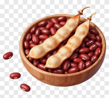 Wooden Bowl Filled With Red Beans And Pods PNG