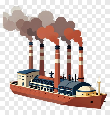 Industrial Ship With Smoke Stacks PNG