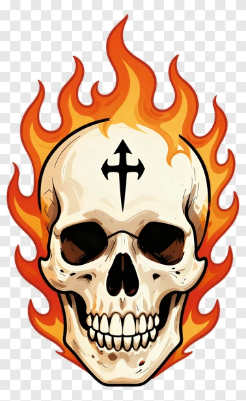 Flaming Skull With Cross Symbol PNG