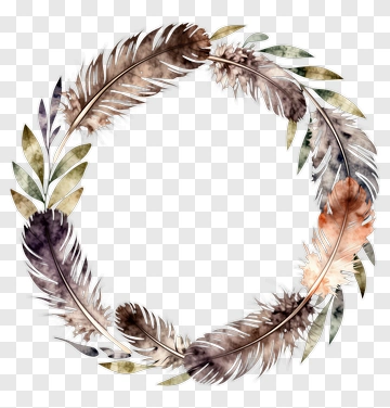 Watercolor Feather Wreath PNG
