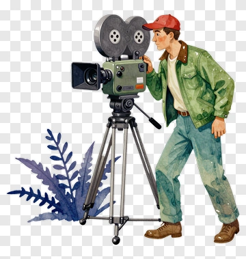 Filmmaker Using A Vintage Camera PNG