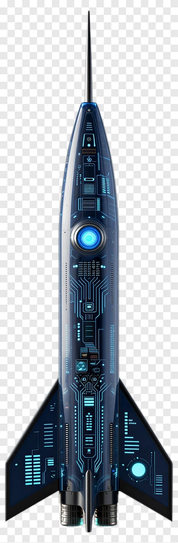 Futuristic Rocket With Blue Circuit Design PNG