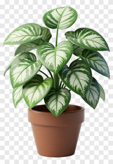 Potted Plant With Variegated Leaves PNG