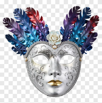 Decorative Mask With Feathers And Floral Accent PNG