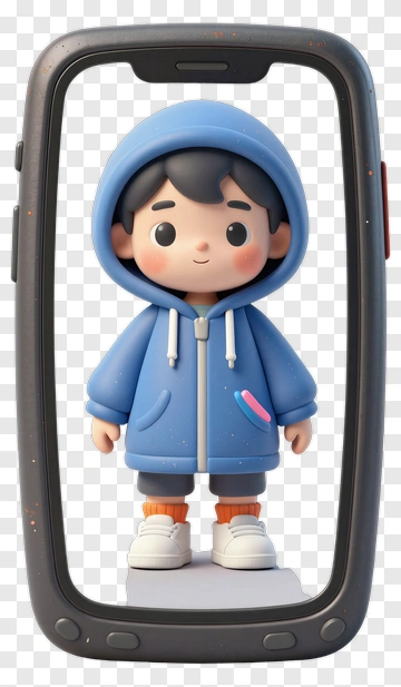 3D Boy In Blue Hoodie Inside A Smartphone Frame PNG