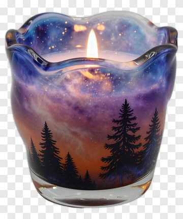 Colorful Candle Holder With Forest Design PNG