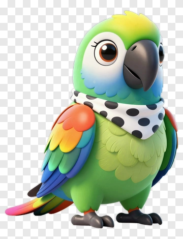 Cartoon Parrot With Colorful Feathers PNG