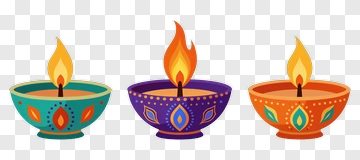 Colorful Diwali Oil Lamps PNG