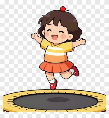 Cartoon Girl Jumping On A Trampoline PNG