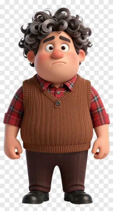 3D Boy With Curly Hair Wearing A Sweater Vest PNG