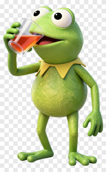 Cartoon Frog Drinking A Beverage PNG