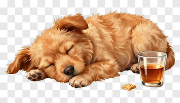 Sleeping Dog Next To A Glass And A Biscuit PNG