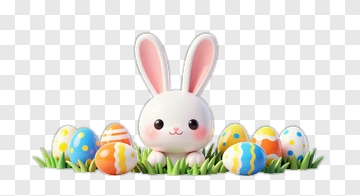 Cartoon Bunny With Colorful Easter Eggs PNG