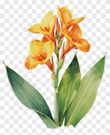 Colorful Canna Lily Flower With Green Leaves PNG