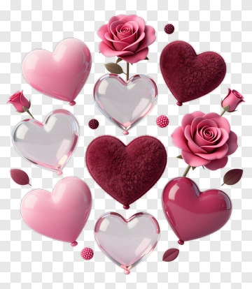 Heart And Rose Composition PNG