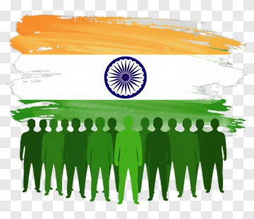 Silhouetted Group Of People With Indian Flag Colors PNG