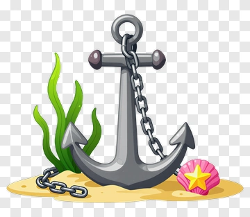Cartoon Anchor With Seaweed And Seashell PNG