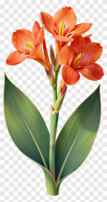 Orange Flower With Green Leaves PNG