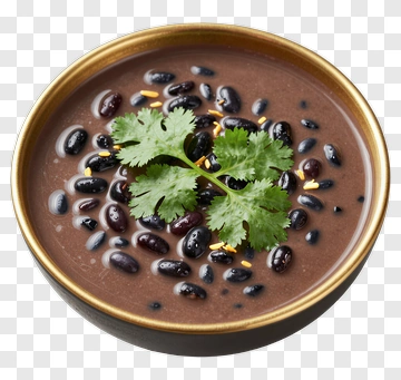 Bowl Of Black Bean Soup With Cilantro PNG