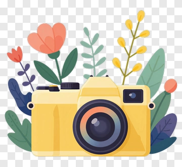 Yellow Camera Surrounded By Colorful Flowers PNG