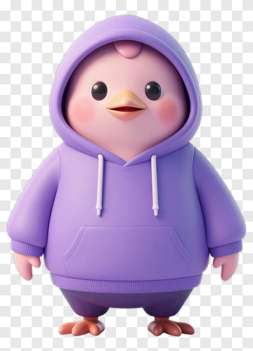 3D Cartoon Bird Wearing A Purple Hoodie PNG