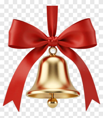 Golden Bell With Red Ribbon PNG