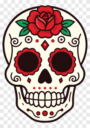 Colorful Sugar Skull With Rose Decorations PNG