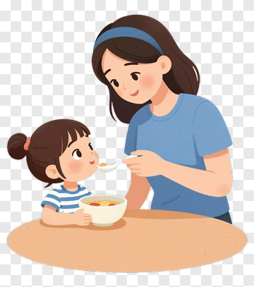 Mother Feeding Child A Bowl Of Soup PNG
