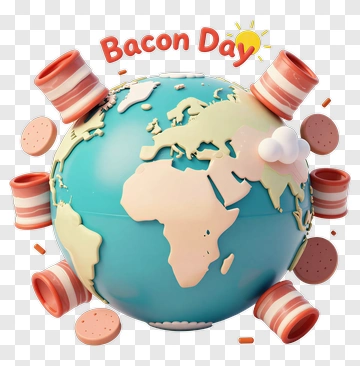 Bacon Day Globe With Bacon Strips PNG