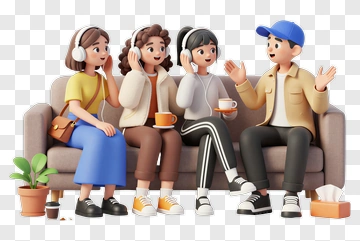 Group Of Friends Sitting On A Couch With Drinks PNG