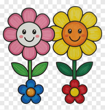 Colorful Smiling Flowers PNG