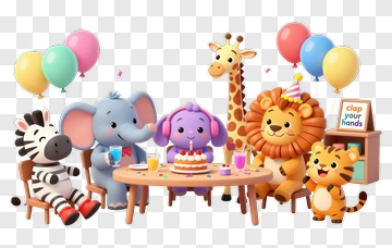 Cartoon Animal Birthday Party With Cake PNG