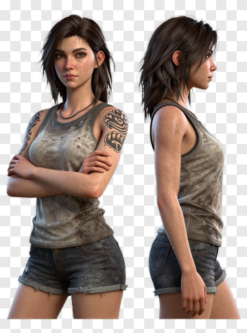 3D Woman With Tattoo In Casual Outfit PNG
