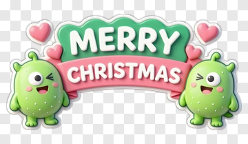 Cartoon Characters With Merry Christmas Banner PNG