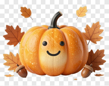 Cartoon Pumpkin With Leaves And Acorns PNG