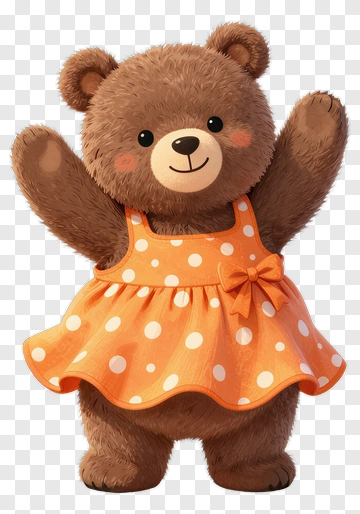 Cartoon Bear Wearing An Orange Polka Dot Dress PNG