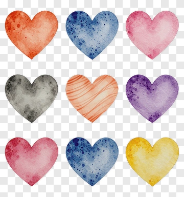 Colorful Watercolor Heart Collection PNG