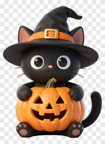 Cartoon Black Cat Holding A Halloween Pumpkin PNG
